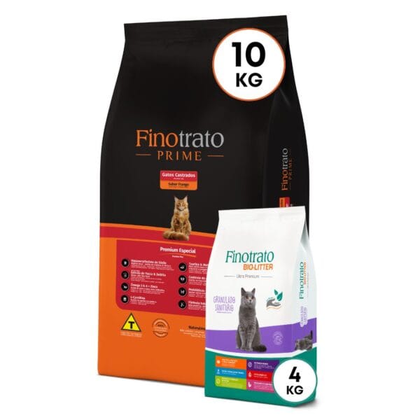 Finotrato Prime Gatos Castrados Sabor Pollo 10kg + Bio-Litter 4kg