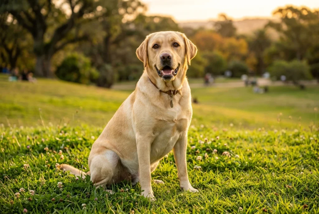 Labrador Retriever saludable con pelo brillante, resultado de una buena alimentación