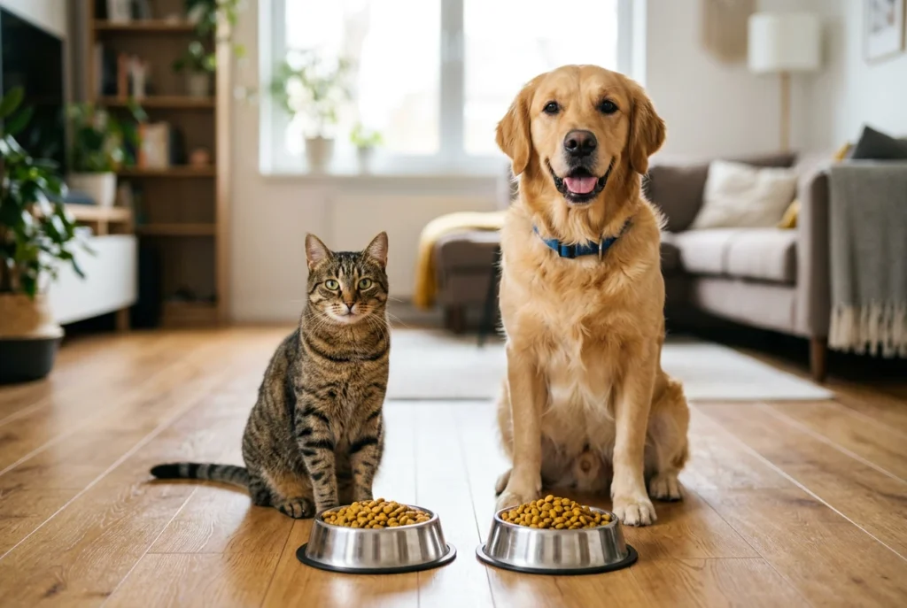 Perro y gato saludables con pelo brillante gracias a una ración de calidad